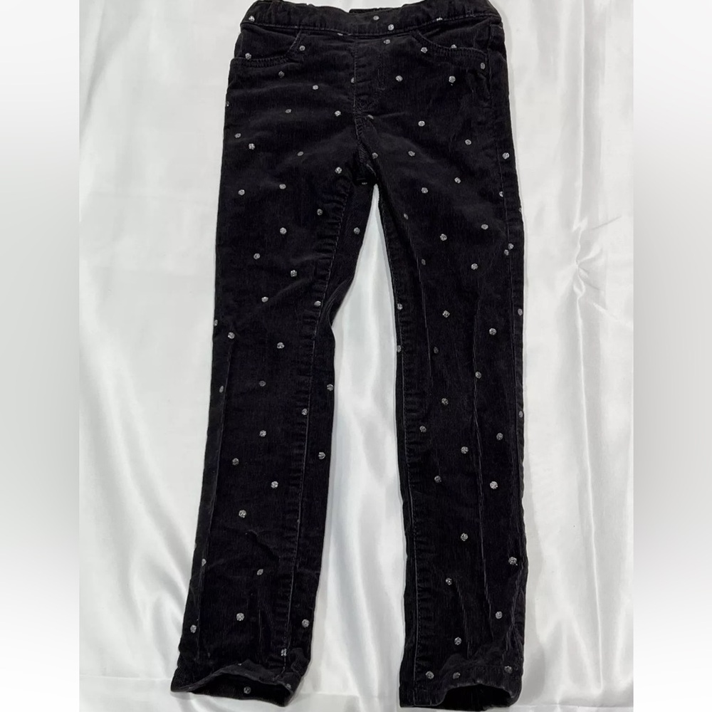 H & M Pull On Girls Elastic Waist Black Corduroy Pants Legging Sparkly Dots Sz 6